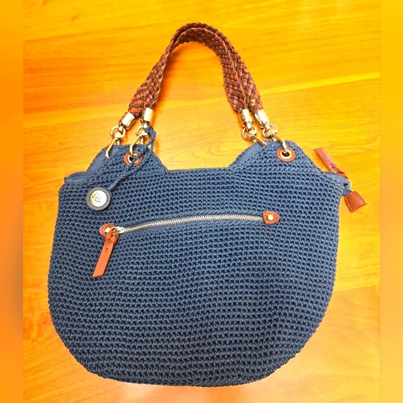 The Sak | Bags | The Sak Navy Blue Knit Handbag With Brown  display picture 3